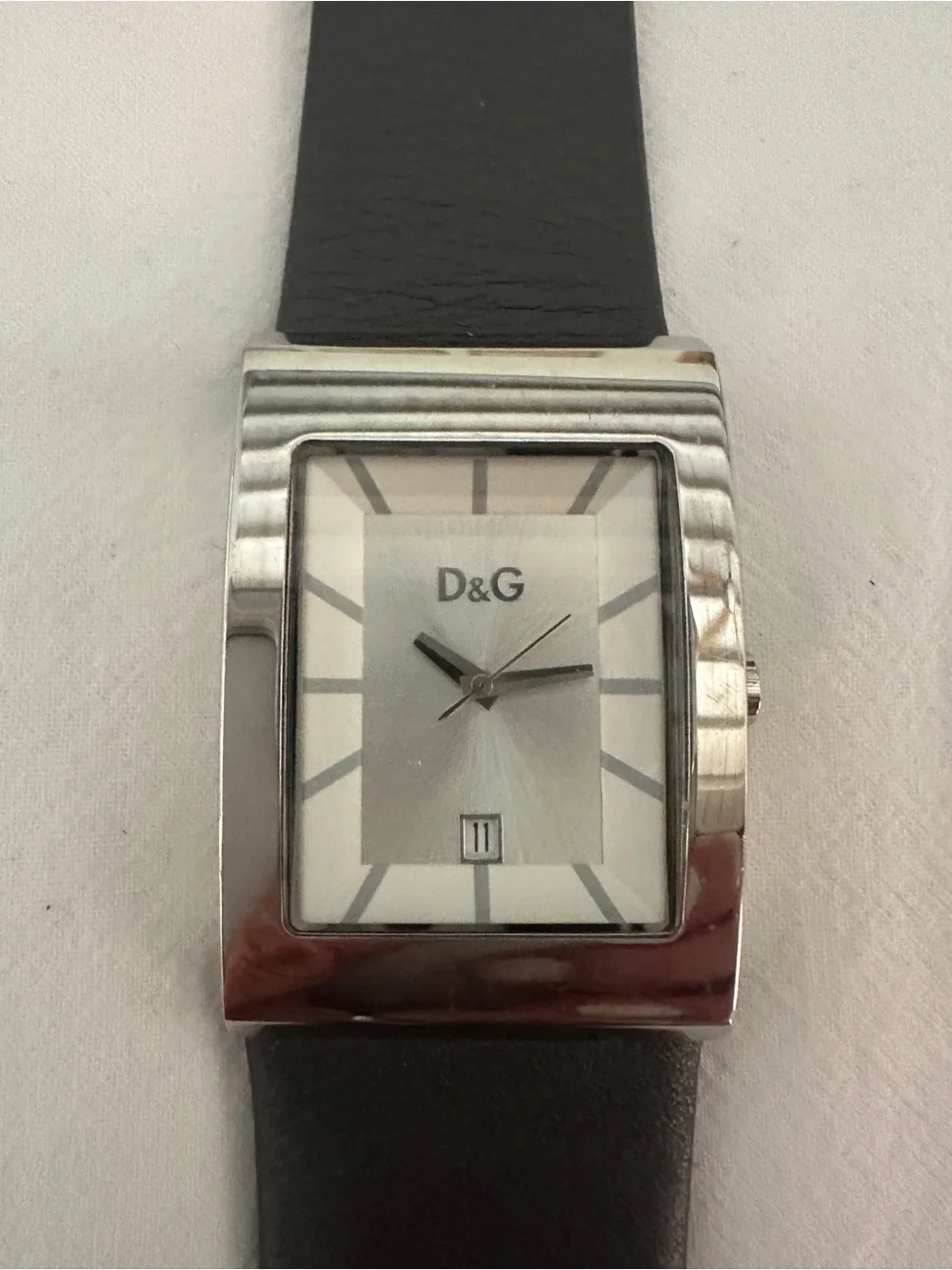 D&G Silver Rectangular Dial Watch with Dark Grey